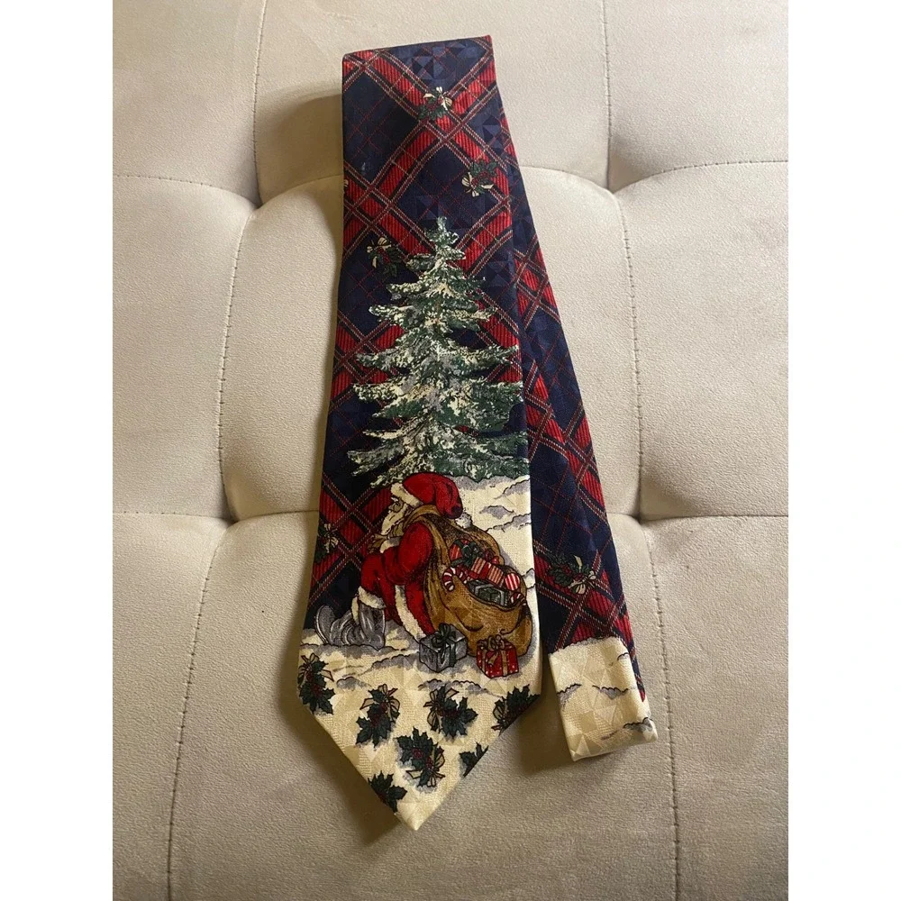 Zianetti Mens Christmas Tie Italian Silk‎ Plaid Santa Claus Holiday Navy Red